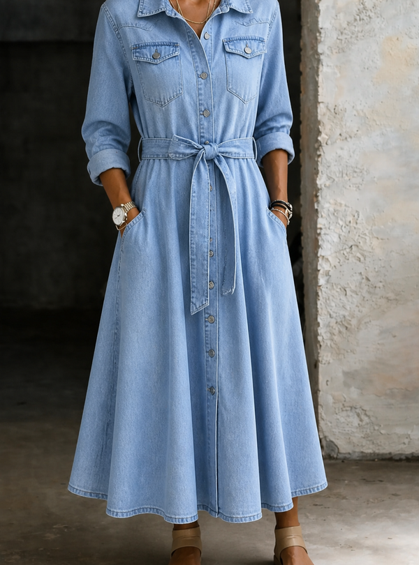 Luna | Vestido de Denim de Manga Longa