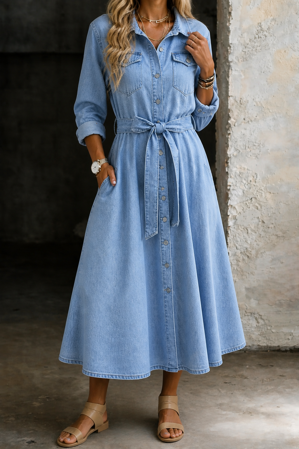 Luna | Vestido de Denim de Manga Longa