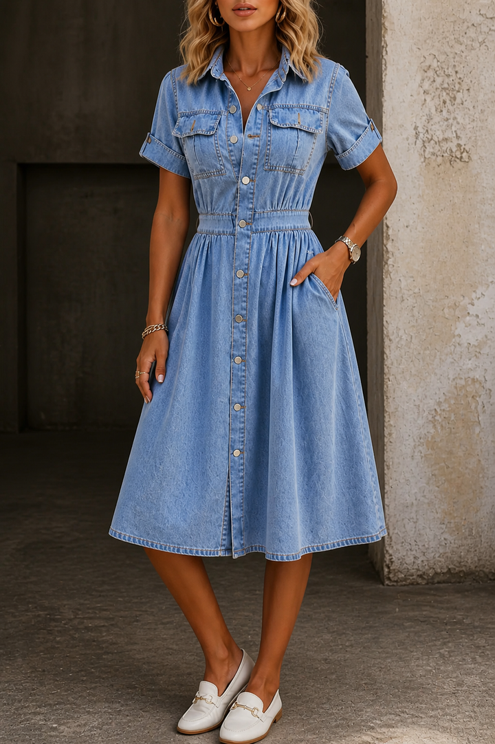 Deborah | Vestido de Denim de Manga Curta