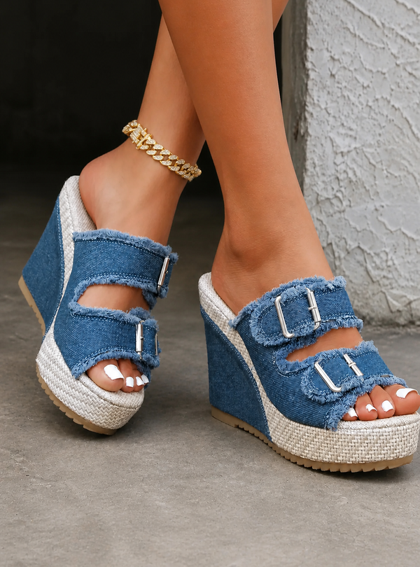 Atelier | Sandálias de Salto Wedge com Borda Desfiada