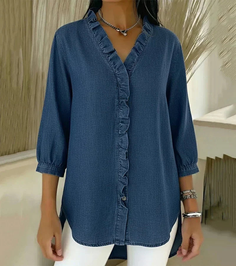 Blusa de V com Renda e Toque Suave
