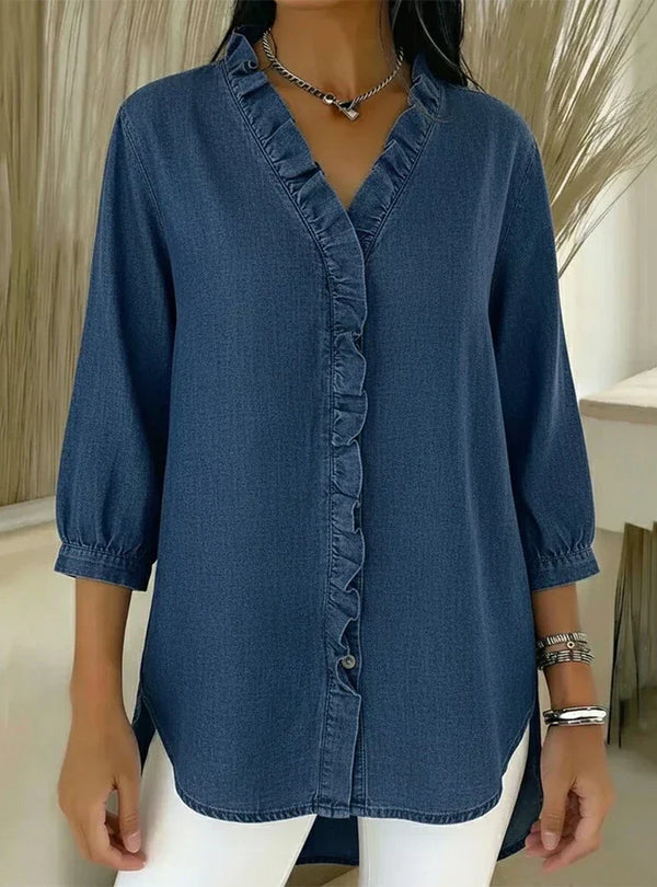 Blusa de V com Renda e Toque Suave