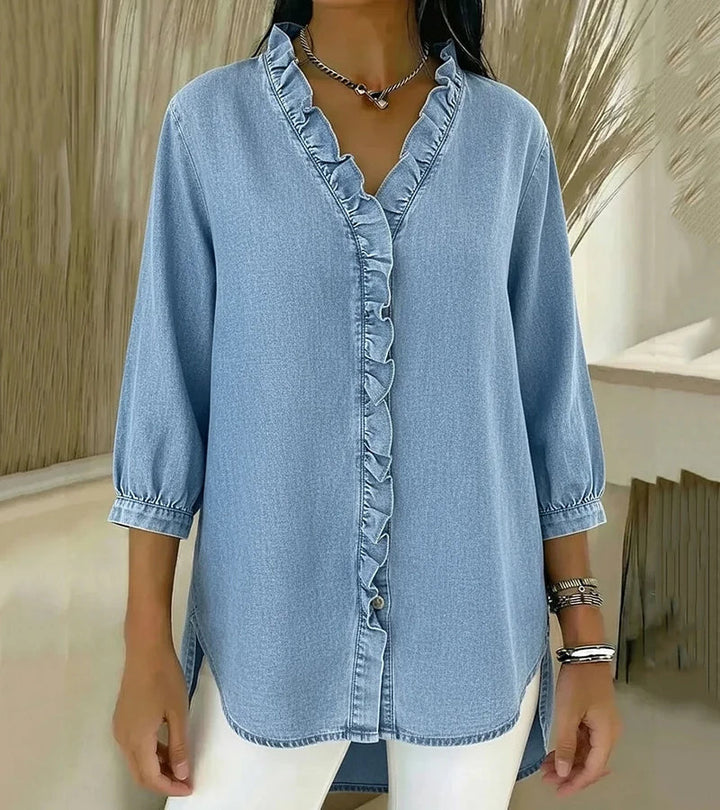 Blusa de V com Renda e Toque Suave