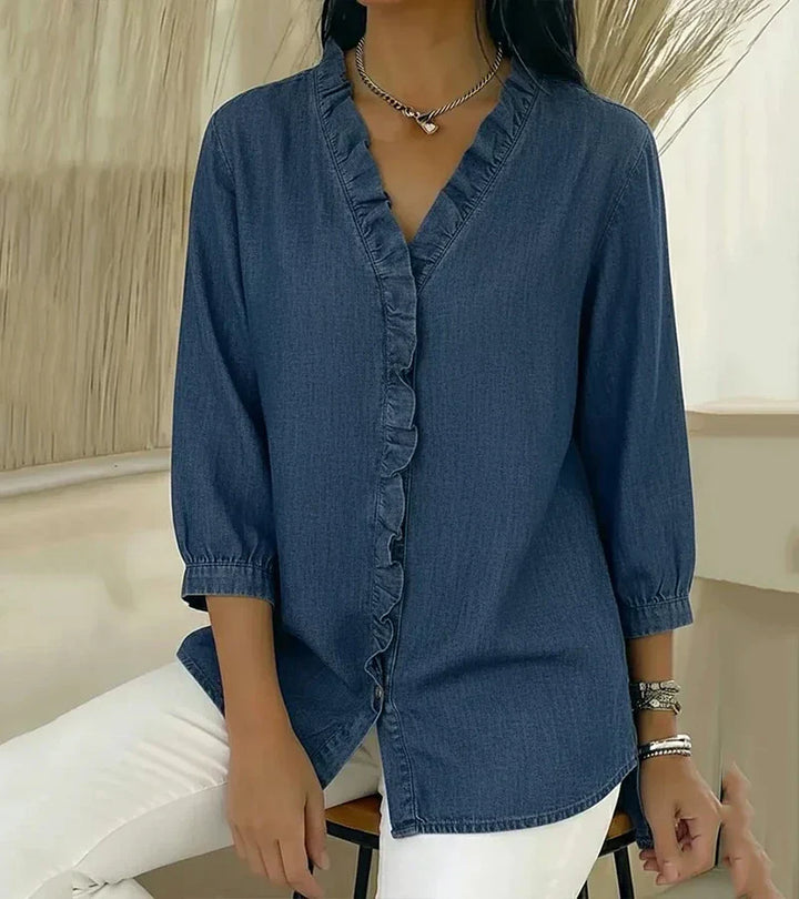 Blusa de V com Renda e Toque Suave