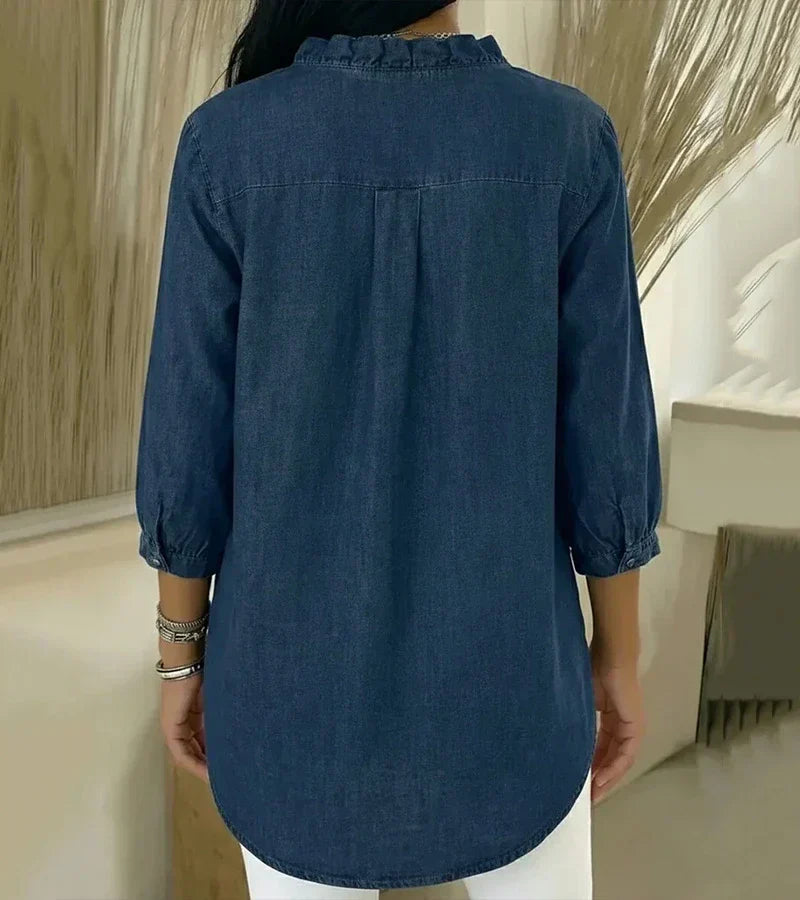 Blusa de V com Renda e Toque Suave