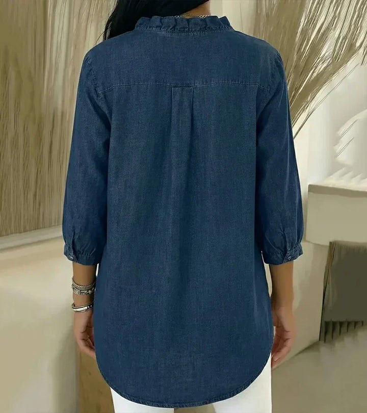 Blusa de V com Renda e Toque Suave