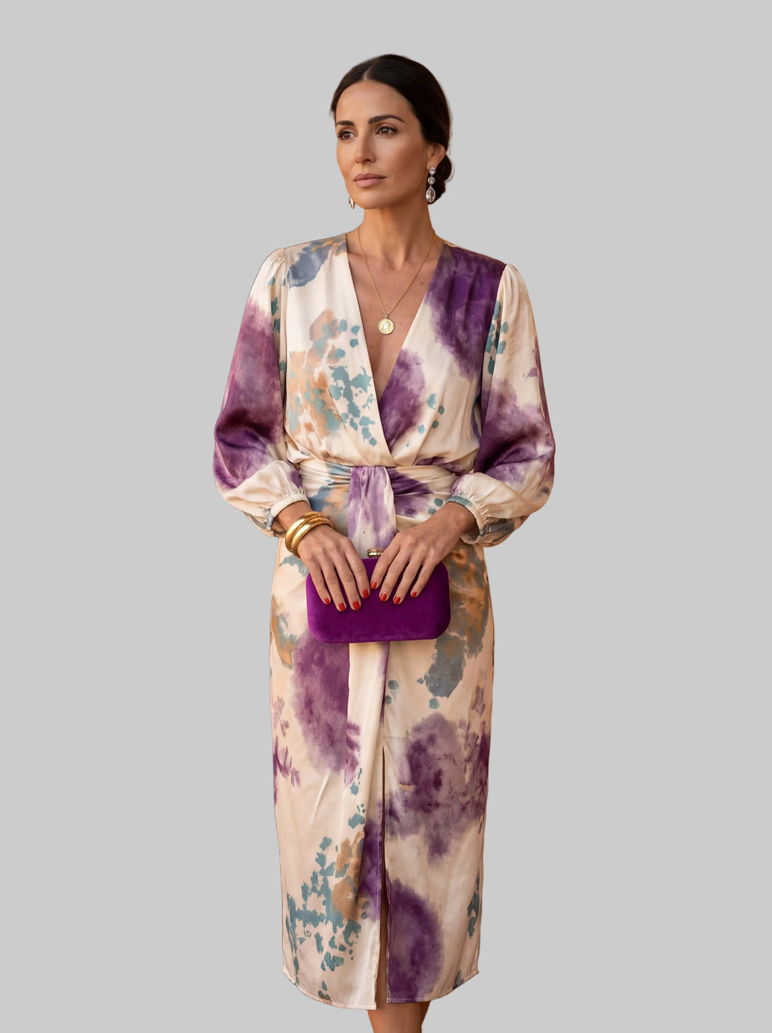 Valeria – Vestido de luxo com estampa em aquarela