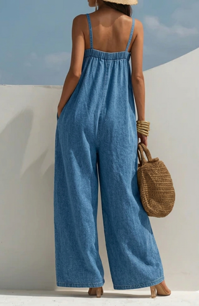 Madison | Macacão de Denim com Pernas Largas