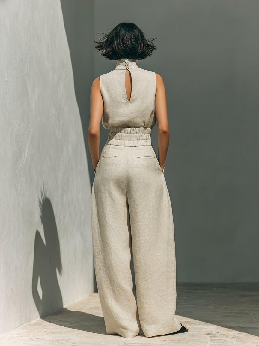 Marieta | Conjunto minimalista de blusa sem mangas e calças largas