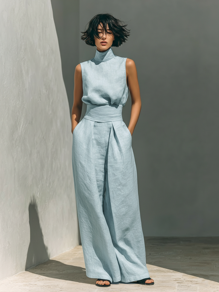 Marieta | Conjunto minimalista de blusa sem mangas e calças largas