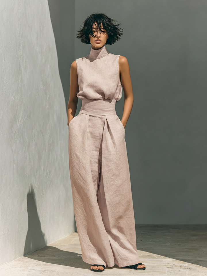 Marieta | Conjunto minimalista de blusa sem mangas e calças largas