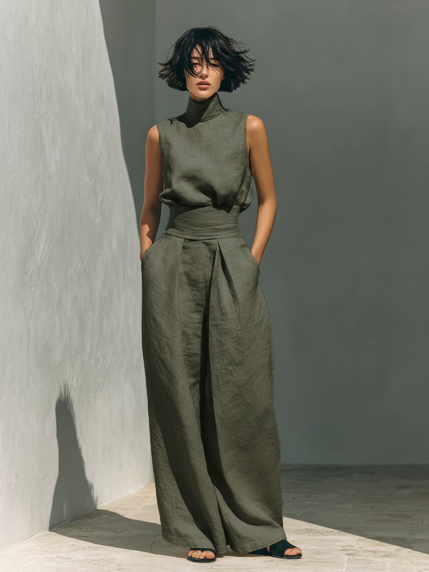 Marieta | Conjunto minimalista de blusa sem mangas e calças largas