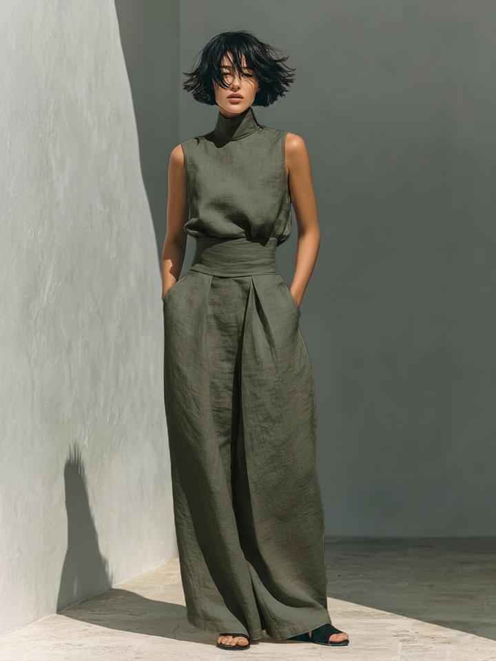 Marieta | Conjunto minimalista de blusa sem mangas e calças largas
