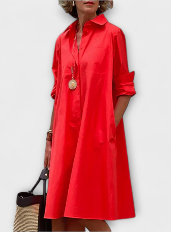Olga - Vestido Camisa Moderno com Gola e Mangas 3/4