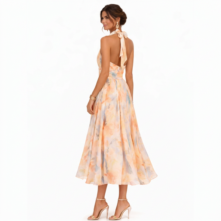 Monica – Vestido Midi Halter com Padrão Floral
