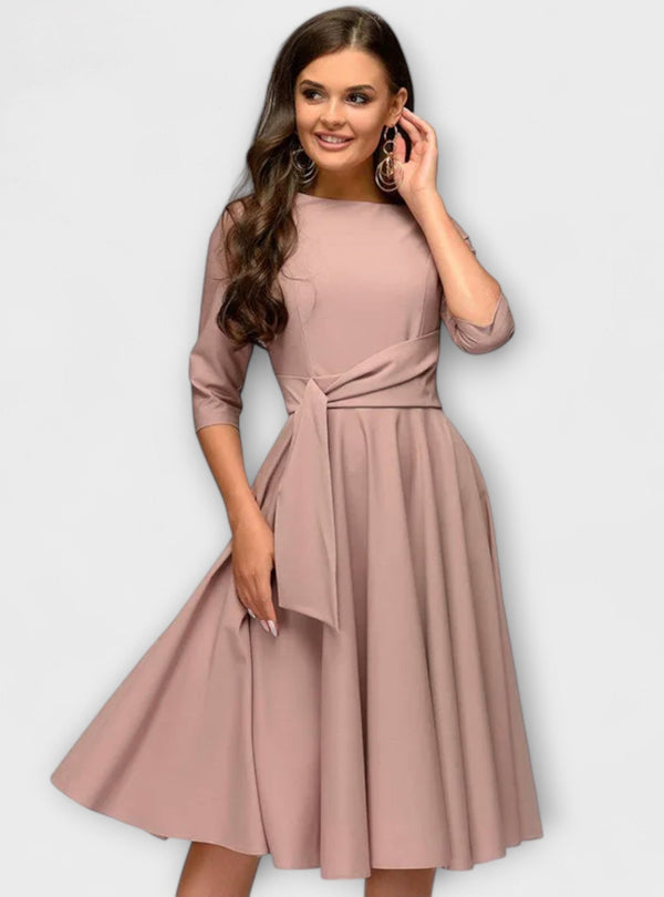 Ana - Vestido Midi Elegante com Cintura Laçada