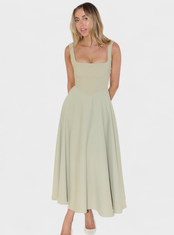 Maribel - Vestido Midi decote quadrado