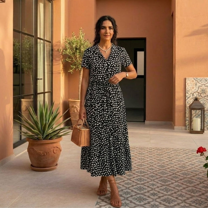 Emilia | Vestido Vintage com Padrão Floral e Mangas curtas