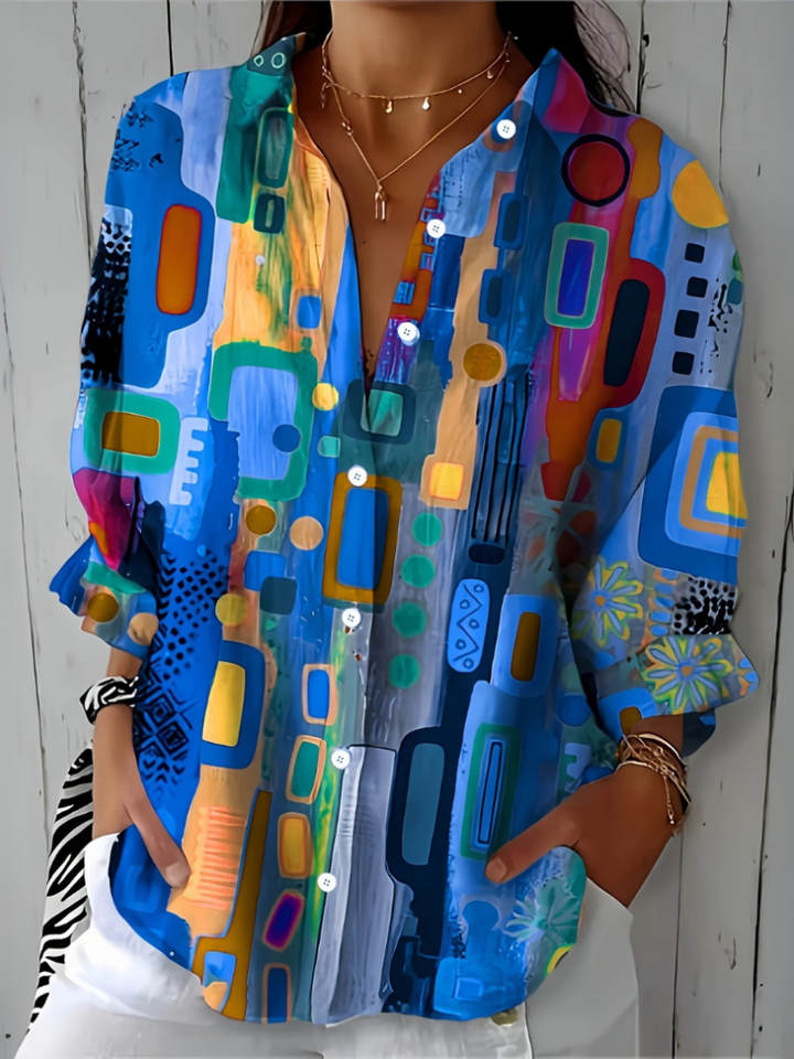 Catalina | Blusa Artística Colorida com Botões