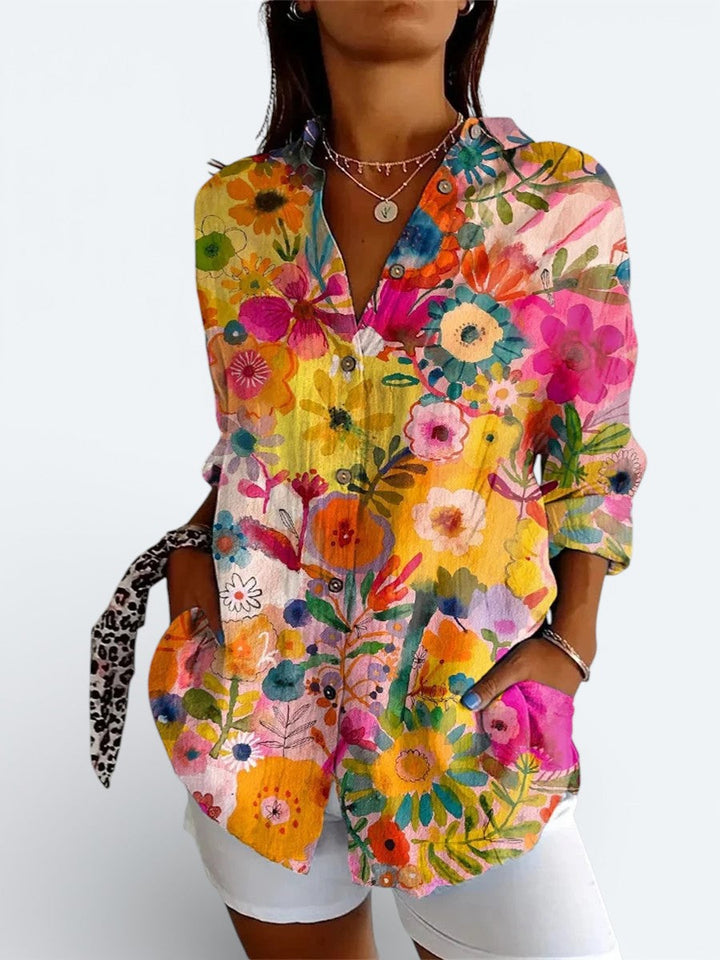 Valeria | Blusa Artística Colorida com Botões
