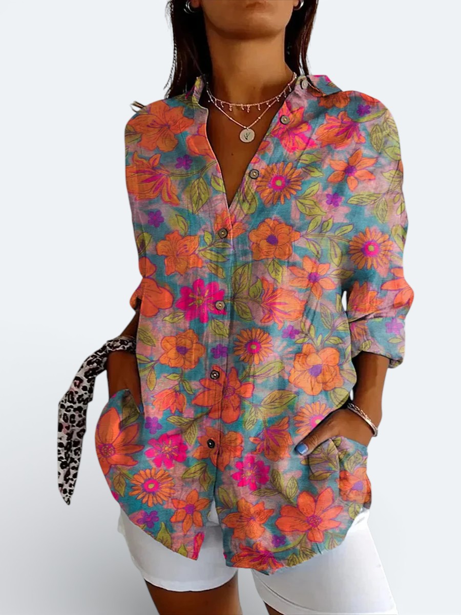 Valeria | Blusa Artística Colorida com Botões