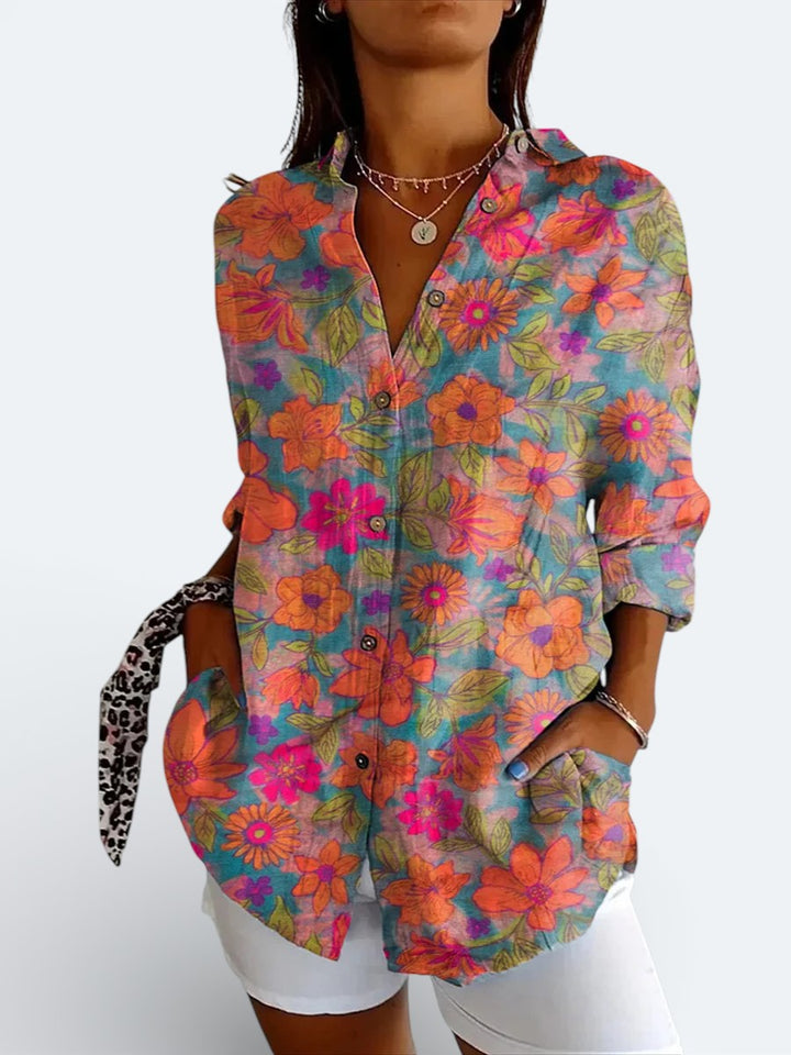 Valeria | Blusa Artística Colorida com Botões
