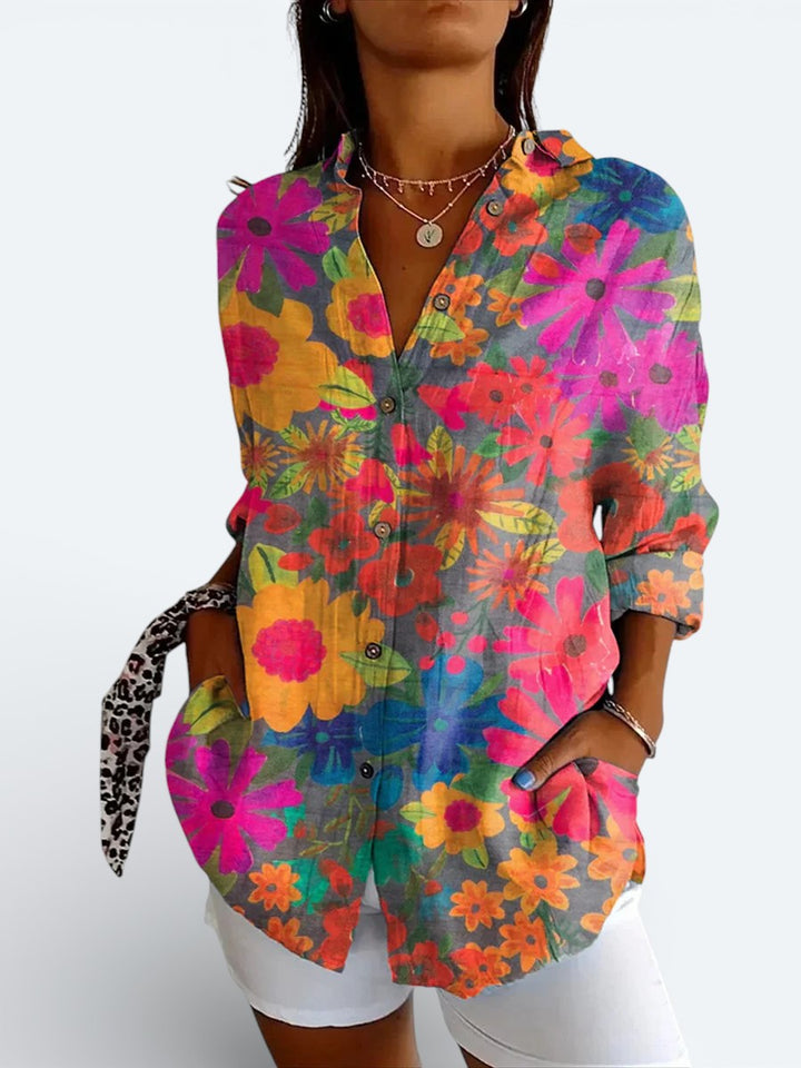 Valeria | Blusa Artística Colorida com Botões