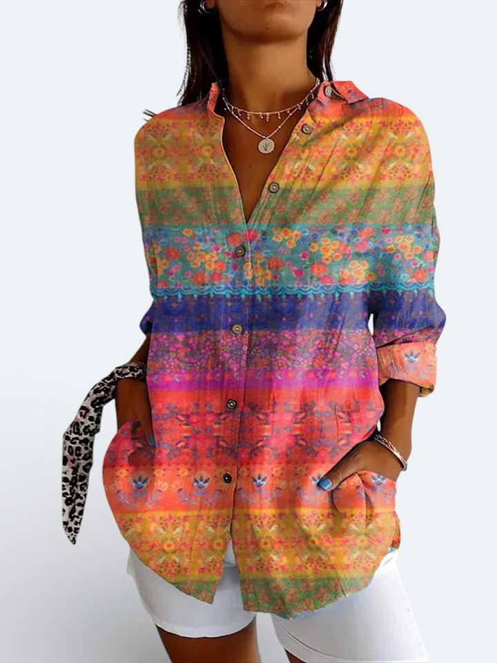 Valeria | Blusa Artística Colorida com Botões