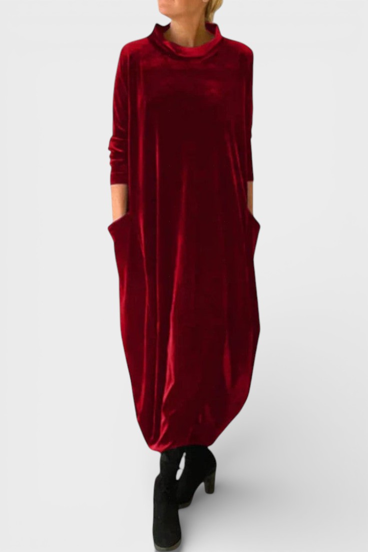 Saskia™ | Elegante vestido de veludo com bolsos