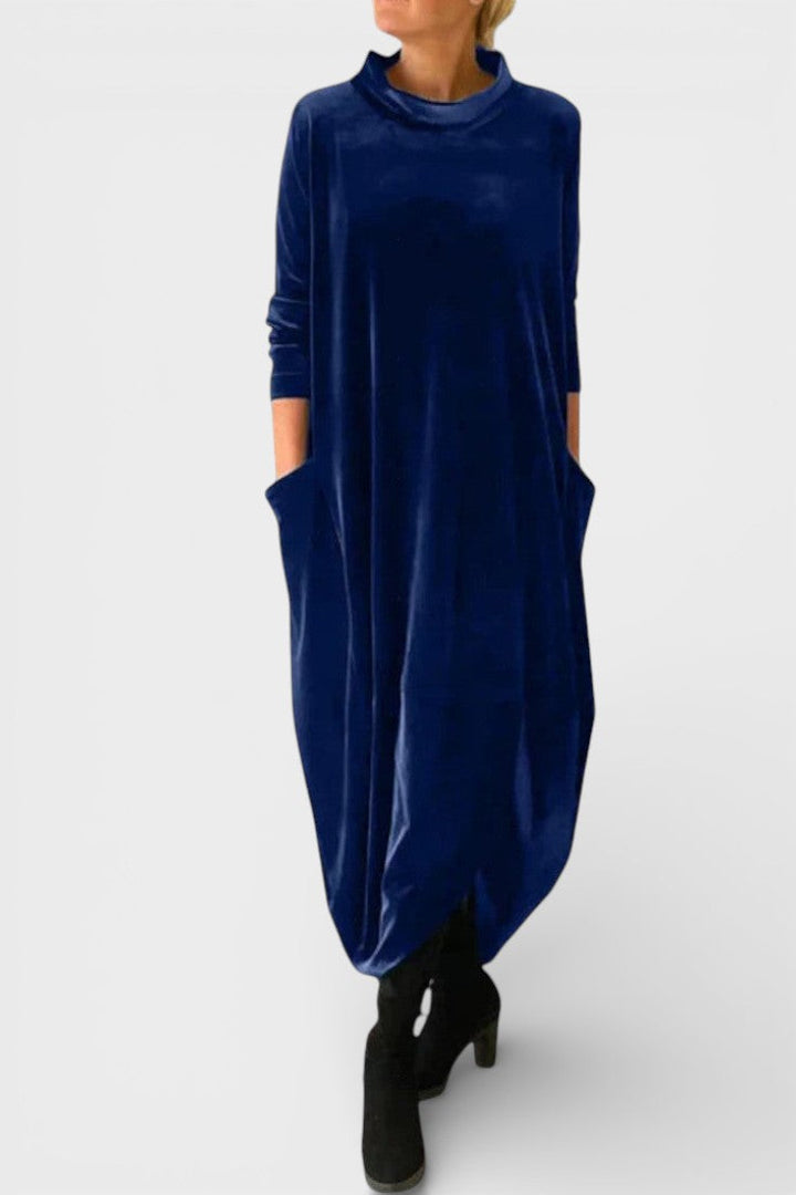 Saskia™ | Elegante vestido de veludo com bolsos