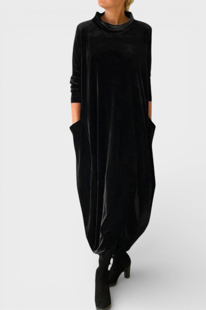 Saskia™ | Elegante vestido de veludo com bolsos