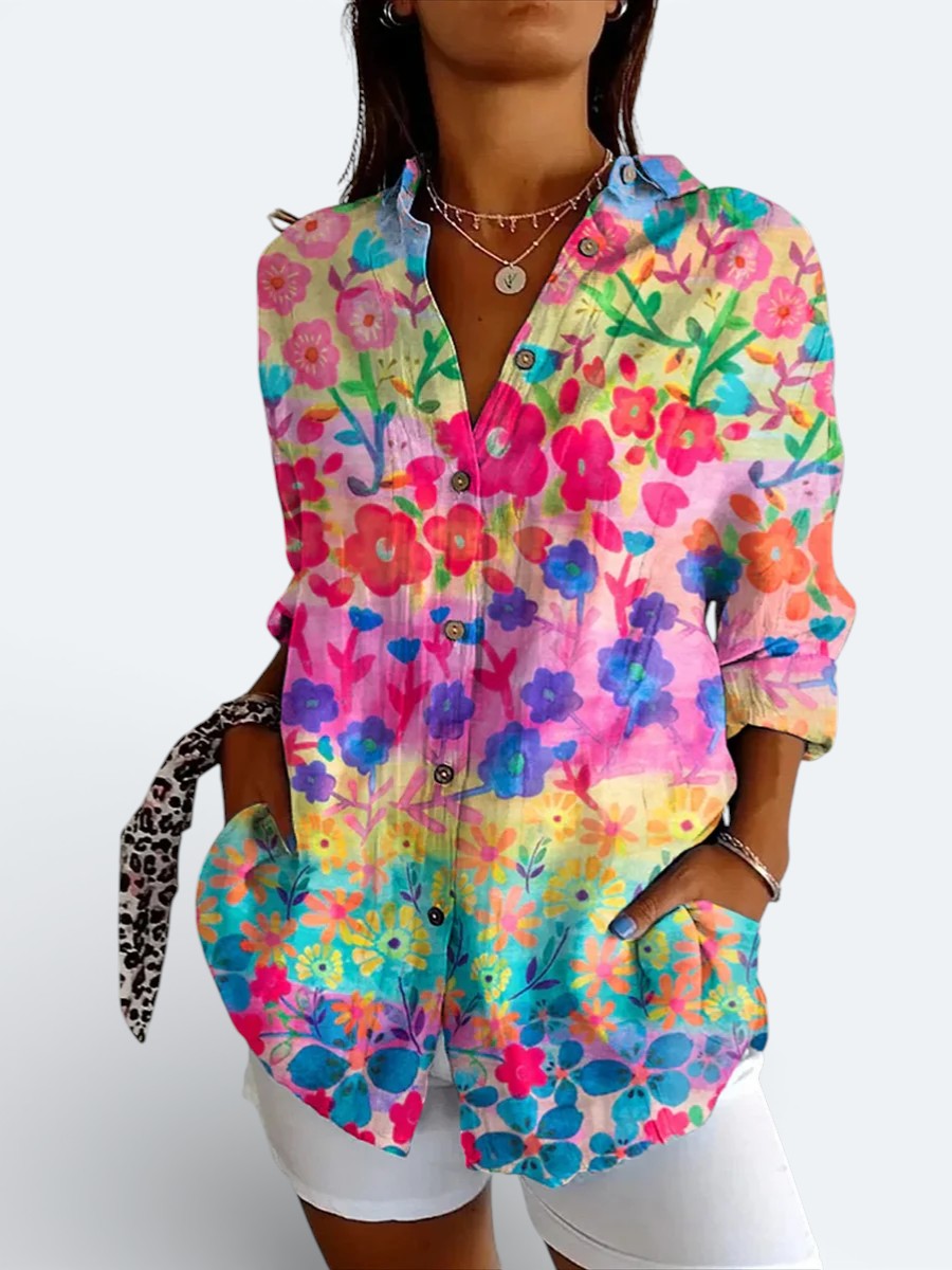 Valeria | Blusa Artística Colorida com Botões