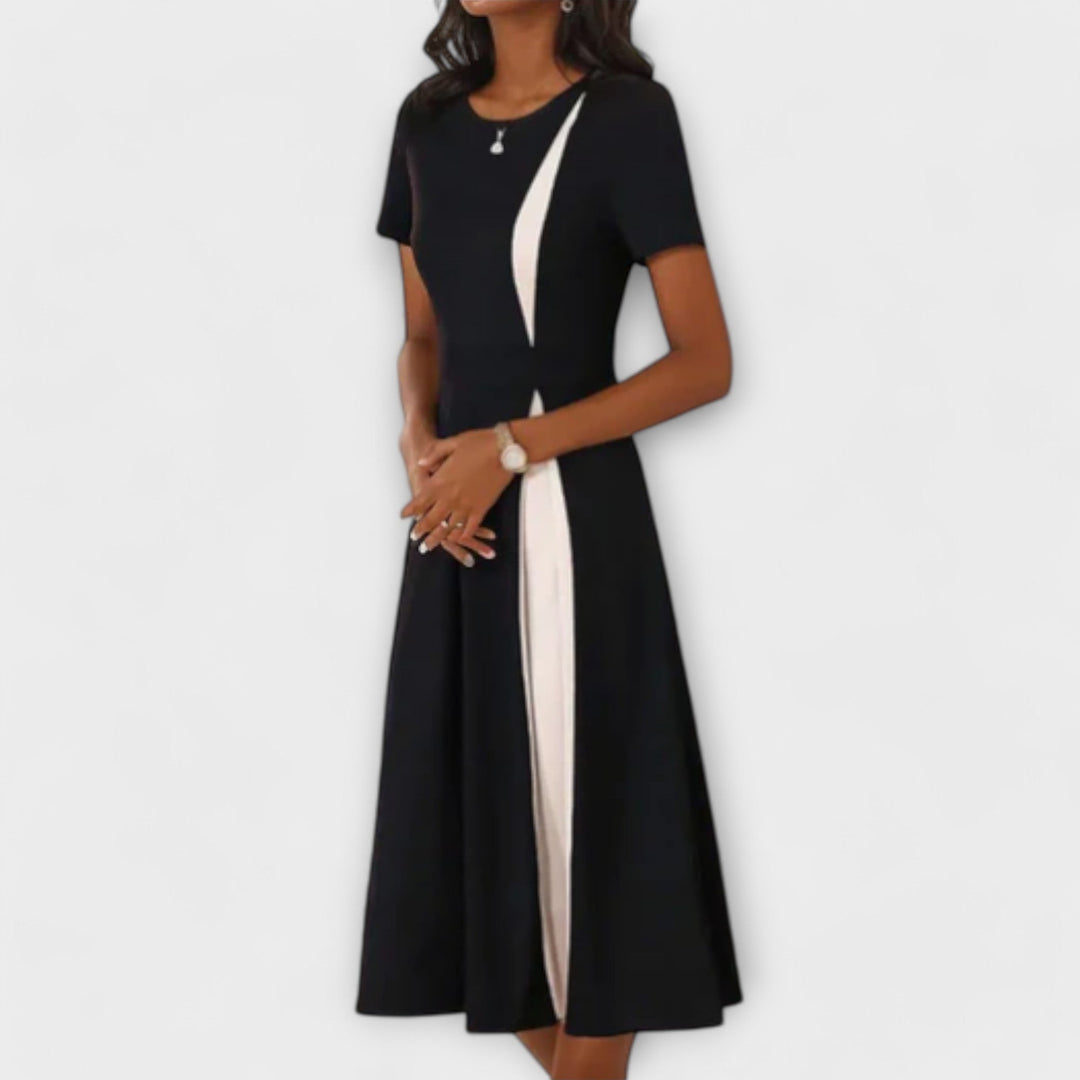 Diana - Vestido midi preto e branco