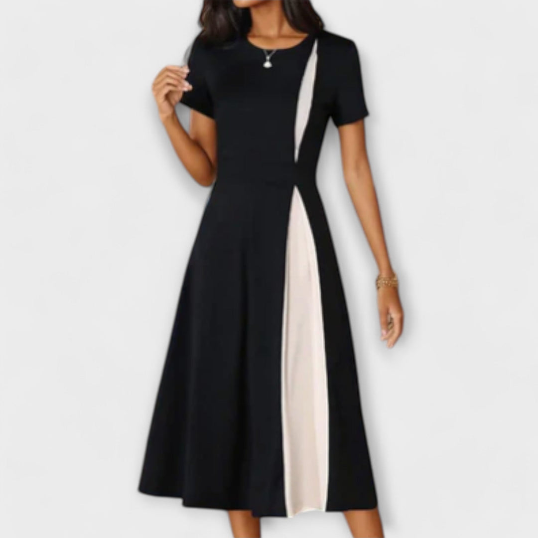 Diana - Vestido midi preto e branco