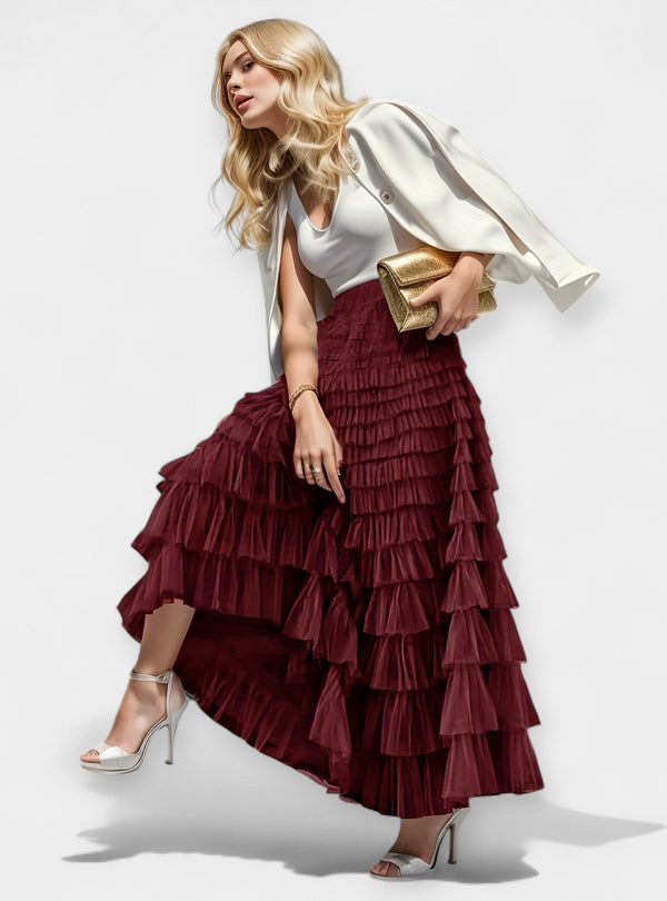 Saia Elegante com Detalhe de Tule