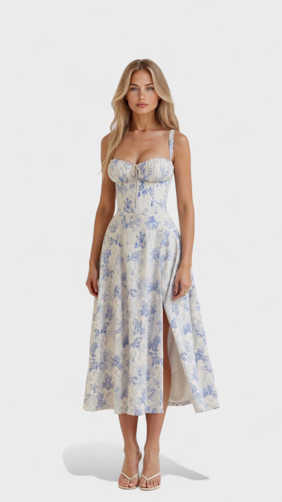Carolina - Vestido Floral com Corpete Ajustado