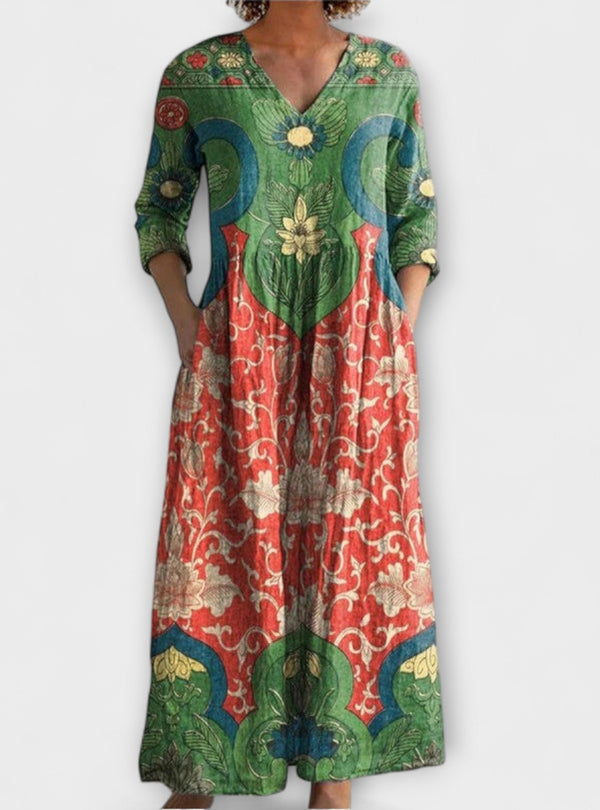 Raquel - Vestido maxi com padrão floral vintage