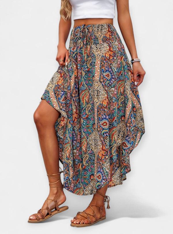 Saia Floral Midi de Cintura Alta