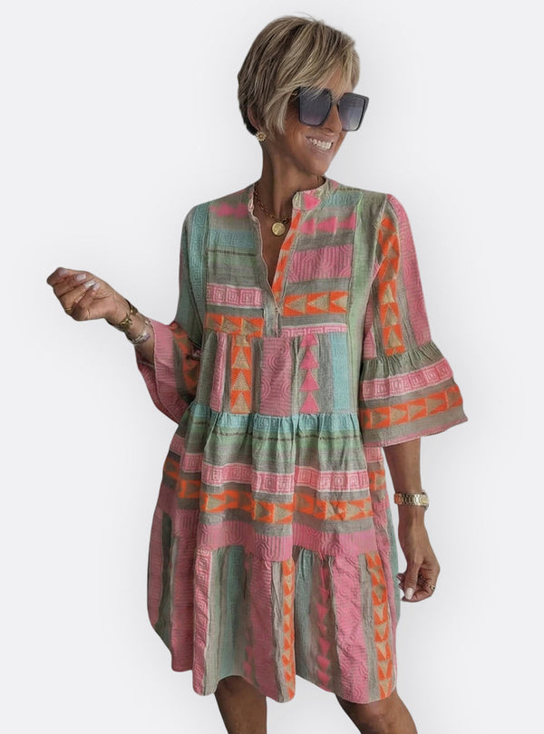 Madalena - Vestido Boho De Camadas Com Corte Fluido