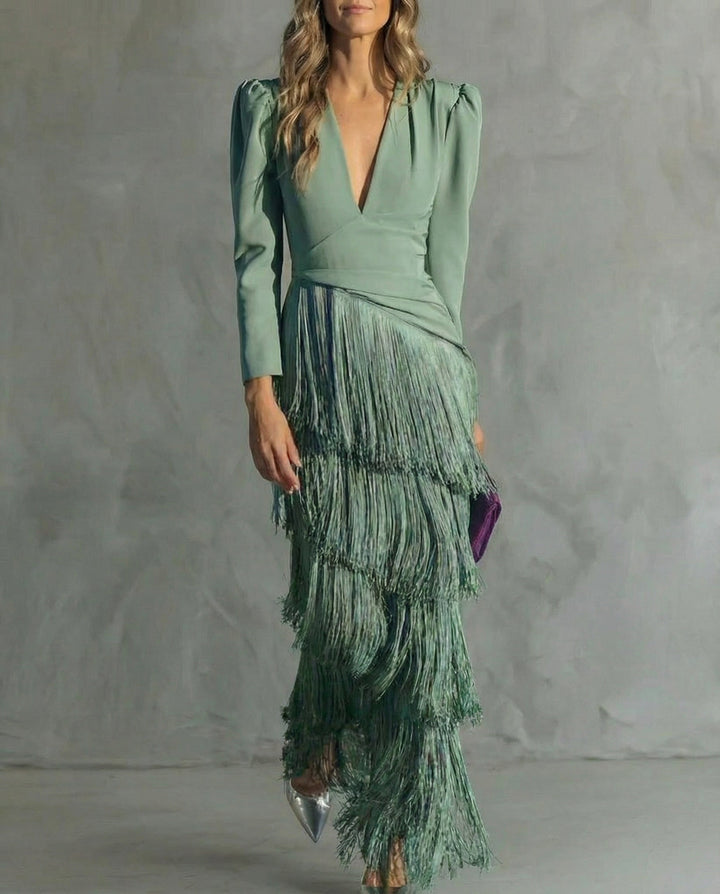 Moana | Vestido elegante com mangas de franjas