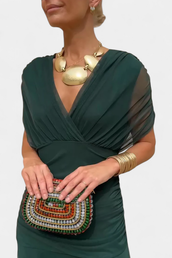 Florendra | Vestido Longo com Padrão Floral e Decote em V