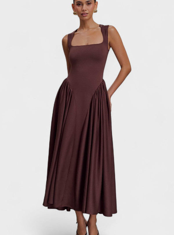 Sara - Vestido midi em malha castanho