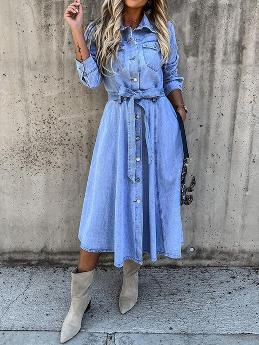 Luna | Vestido de Denim de Manga Longa