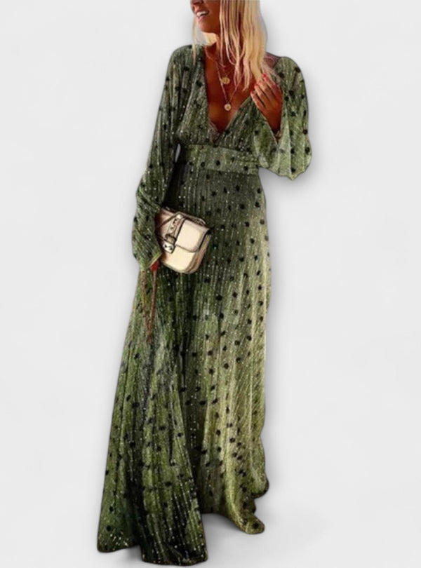Susana - Vestido comprido com estampado de bolinhas