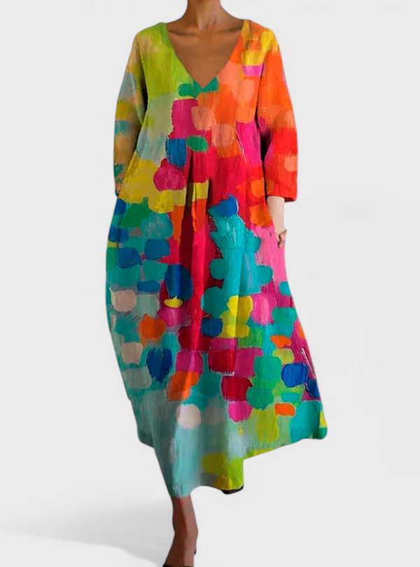 Ana - Vestido colorido com decote em V